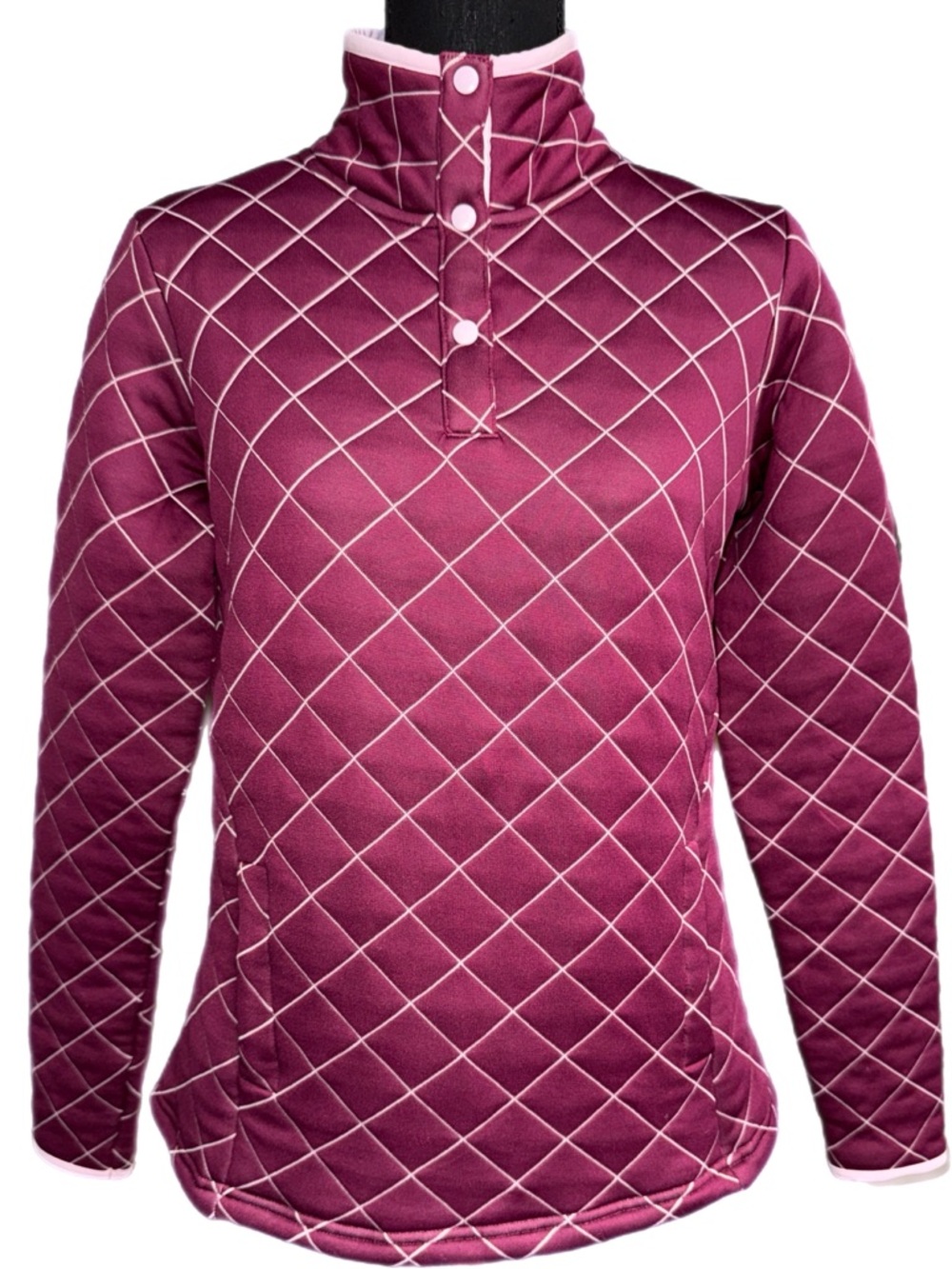 FootJoy - Women's Quilted 1/4 Snap Pullover - Maroon/Pink - Size Small